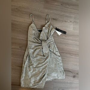 NWT SILVER METALLIC FOIL DRESS SIZE S